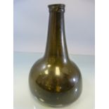 An Early english Green wine bottle of onion form c.1700 ('Breast Bottle') Hand Carved rim with