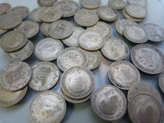 Mixed coins, to include pre 1947 mostly six pence pieces (total weight 122g)