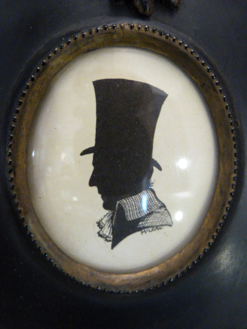 Three framed miniatures (two prints & a Silhouette signed McLEAN) and a brass and horn handled - Image 5 of 7