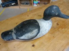 American wooden decoy duck with rotating head and glass eyes - 1 eye missing.