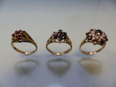 Three 9ct ladies gold rings for repair or scrap each ring missing one stone (total weight 7g)