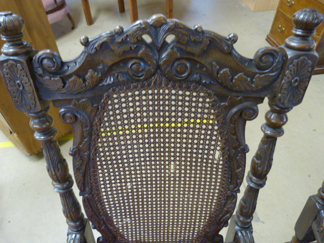 Good Example of a Pair of Carolean open arm chairman style chairs. The highly carved chair has a - Image 3 of 7