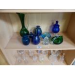 Collection of 20th Century coloured glassware to include Mdina, Mtarfa etc - over two shelves