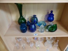 Collection of 20th Century coloured glassware to include Mdina, Mtarfa etc - over two shelves