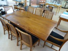 French style dining table with matching chairs with rattan (2 large carver chairs)