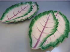 Pair of Bow leaf dishes - 1 unmarked.