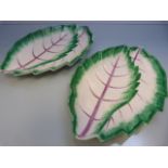 Pair of Bow leaf dishes - 1 unmarked.