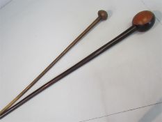 Zulu two tone hardwood Knob Kerry also 80cm in length, and a hard wood african walking stick 87cm in