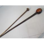 Zulu two tone hardwood Knob Kerry also 80cm in length, and a hard wood african walking stick 87cm in