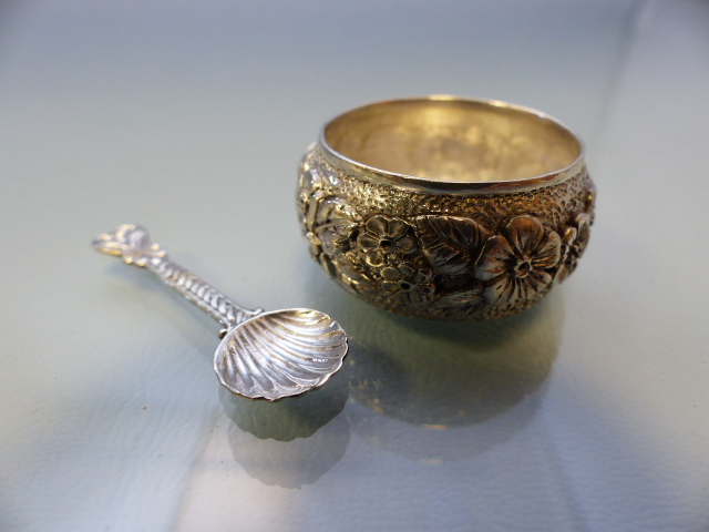 Silver salt and matching spoon