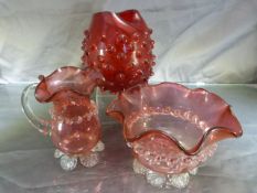 Victorian Cranberry glassware. Matching sugar bowl and Milk jug. Both have pontil to base with