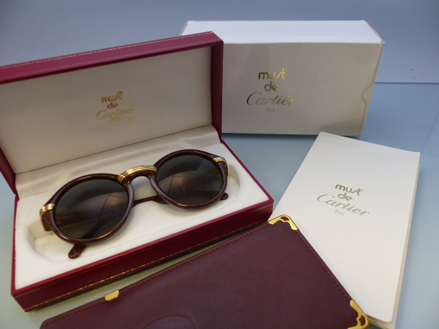 MUST DE CARTIER PARIS - Pair of 1980's Cartier sunglasses in original fitted case. The Circular