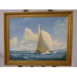 Deryck Foster (1924-2011), an oil on board of sailing vessel "Blue Cygnet" signed lower right,