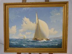 Deryck Foster (1924-2011), an oil on board of sailing vessel "Blue Cygnet" signed lower right,