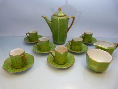 Solian Ware Soho Pottery Art Deco six piece coffee set with, cans, saucers, coffee pot, milk and