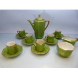 Solian Ware Soho Pottery Art Deco six piece coffee set with, cans, saucers, coffee pot, milk and