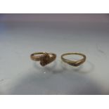 Two ladies 9ct gold dress rings both with small stone/chips design.Total weight 3.8g)