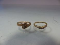 Two ladies 9ct gold dress rings both with small stone/chips design.Total weight 3.8g)