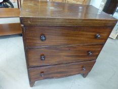 Antique Mahogany Bachelor type chest of three deep drawers on bracket feet. 76 x 42 x 86 cm approx.