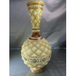 Mettlach Vase of Baluster form with single foot. Flared neck painted in earthen ware colours.
