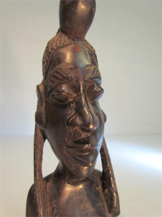 Two African statues carved in ebony coloured hardwood - one tribal warrior with spear. The other a - Image 4 of 5