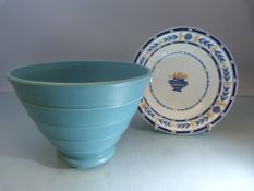 Keith Murray for Wedgwood turquoise glazed bowl of tapering form and one other Wedgwood bowl.