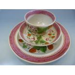 Strawberry Creamware/Pearlware set to include a Plate, Tea bowl and Saucer.