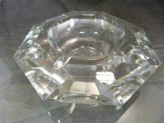 Val St Lambert octagonal clear glass ashtray. Etched to base.