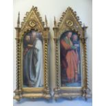 19th Century Italian Giltwood Frames depicting later added Religious pastel scenes. The Icon style