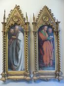 19th Century Italian Giltwood Frames depicting later added Religious pastel scenes. The Icon style