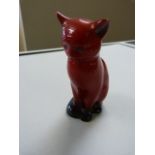 Royal Doulton Flambe figure of a seated cat (small chip to ear)