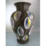 Large 1950s West German vase 403-30 made by Bay, decorated in "Kongo" design.