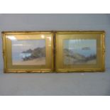 F J Widgery: Pair of large Watercolour seascapes entitled "Arnsteys Cove, Torbay" & "The Dare Stone,