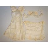 Antique silk Clothing with lace - Bra, briefs and Petticoat.