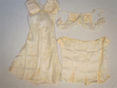 Antique silk Clothing with lace - Bra, briefs and Petticoat.
