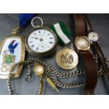Watches & Medals: Four Vintage timepieces to include Gold coloured Record wristwatch and Silver