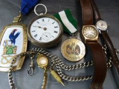 Watches & Medals: Four Vintage timepieces to include Gold coloured Record wristwatch and Silver