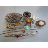 Small Collection of Mostly silver brooches. Including a small bar brooch with the monogram ISG