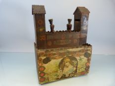 Victorian wooden money box modelled out of Cigarette cases. The box takes form of a castle with