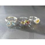 3 Silver gem set rings - approx weight - 7.1g