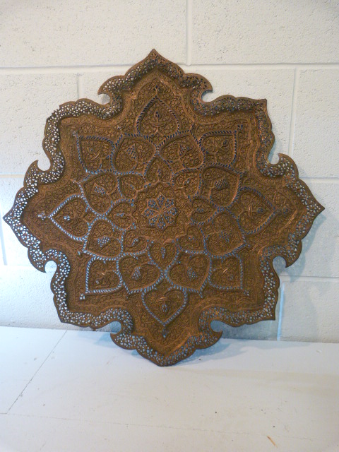 Copper Islamic pierced tray / decorative piece - Image 6 of 8