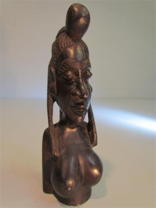 Two African statues carved in ebony coloured hardwood - one tribal warrior with spear. The other a - Image 3 of 5