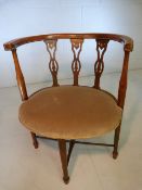 Edwardian four legged bedroom chair with pierced splats and curved upper rail.