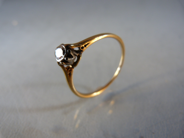 Single solitaire diamond ring on gold band (hallmarks rubbed) size P - Image 6 of 6