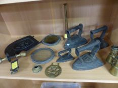 Selection of Antique Metalwares - to include antique leaded window circles, Brass door knocker '