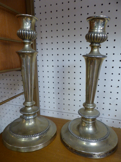 Wooden miniature of a ship on plinth, pair of silverplated candlesticks and one other and two - Image 4 of 4