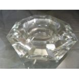 Val St Lambert octagonal clear glass ashtray. Etched to base.