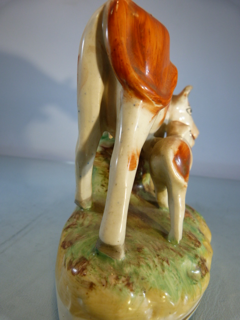 Early Staffordshire cow and her calf crossing the Road. Sponge decorated base. - Image 4 of 6