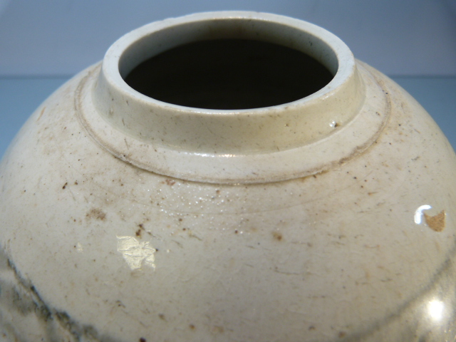 Two Early blue and White stoneware glazed ginger vases (no covers). Decorated with coastal scenes. - Image 16 of 19