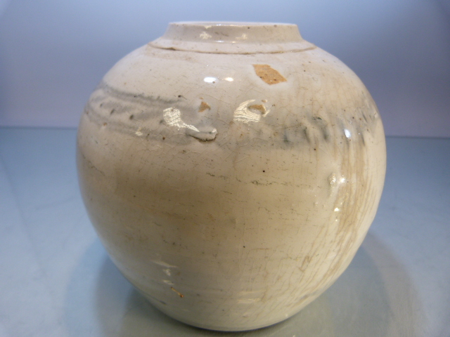 Two Early blue and White stoneware glazed ginger vases (no covers). Decorated with coastal scenes. - Image 14 of 19